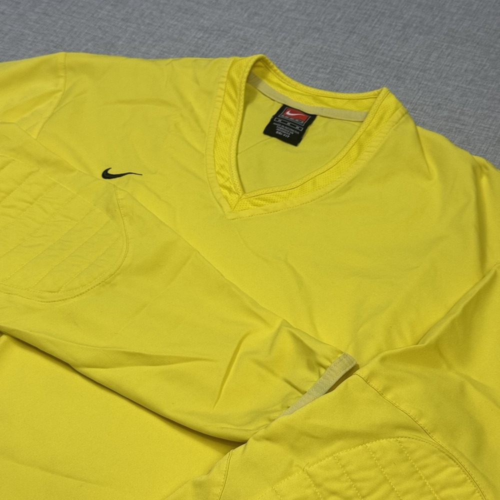 Nike Dri-FIT Goalie Soccer Jersey Long Sleeve Shirt Mens Medium Yellow V-Neck